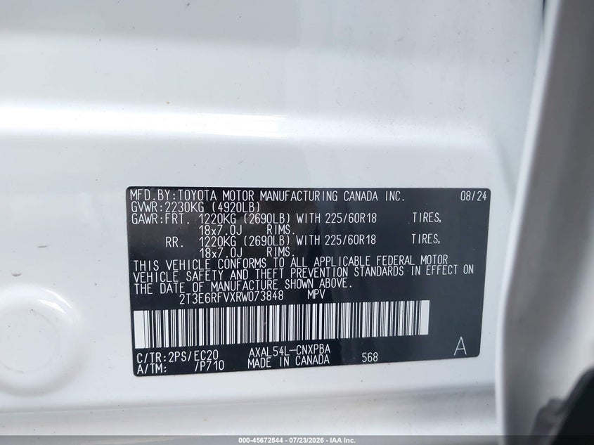 2024 TOYOTA RAV 4 SPORT UTILITY VEHICLE 2.5L I-4 DI, DOHC, VVT, 176HP