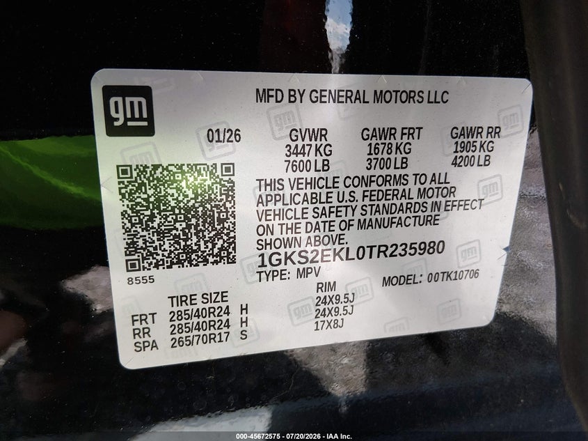 2026 GMC Yukon 4Wd Denali Ultimate VIN: 1GKS2EKL0TR235980 Lot: 45672575