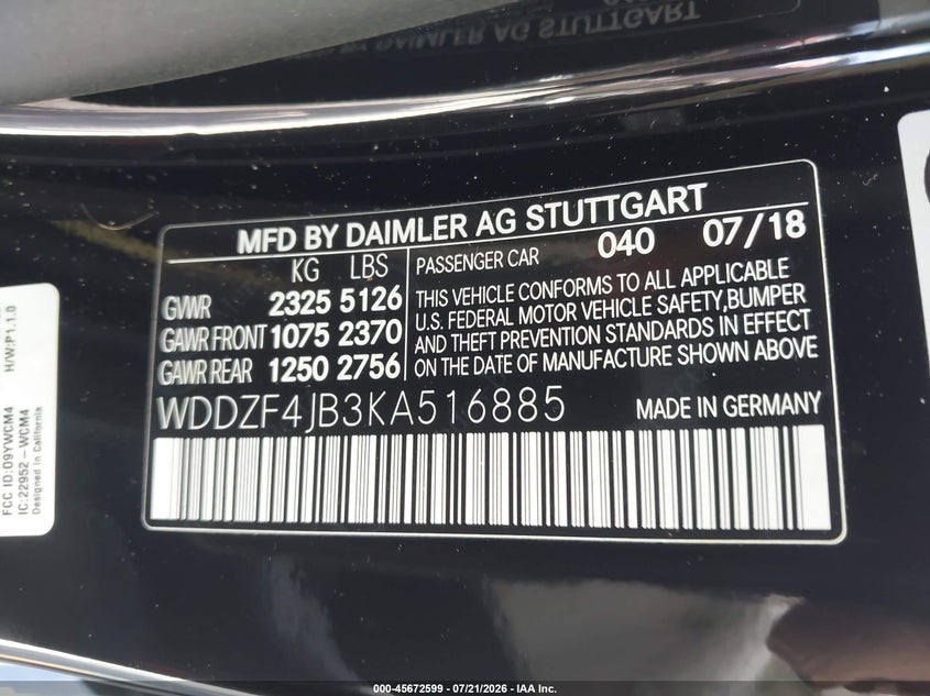 2019 Mercedes-Benz E 300 VIN: WDDZF4JB3KA516885 Lot: 45672599