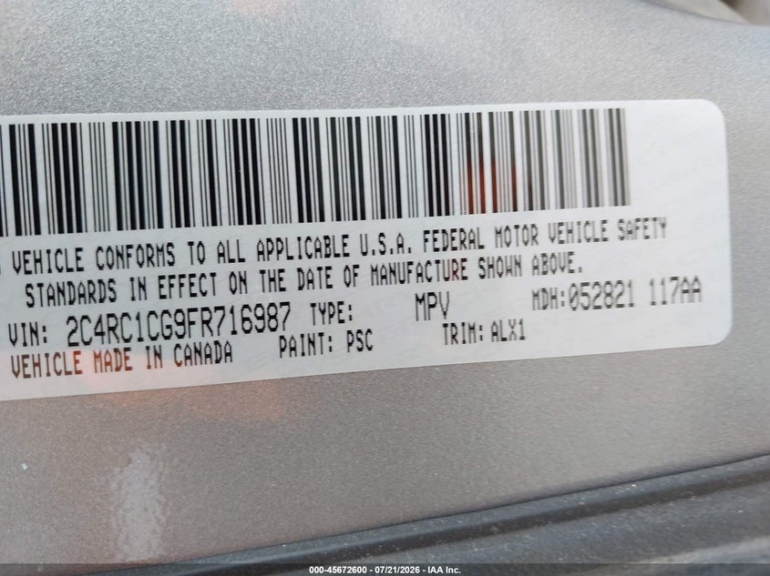 2015 Chrysler Town & Country Touring-L VIN: 2C4RC1CG9FR716987 Lot: 45672600