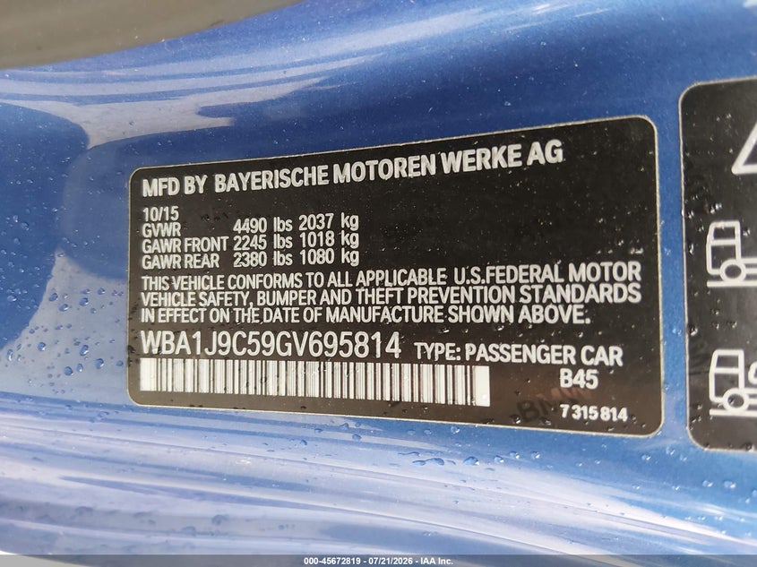 2016 BMW M235I xDrive VIN: WBA1J9C59GV695814 Lot: 45672819