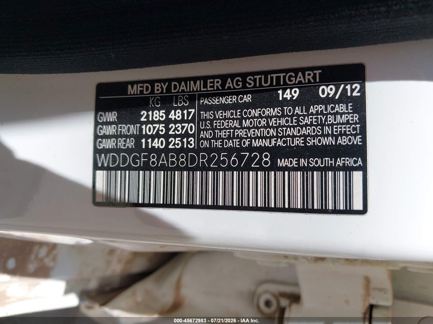 2013 Mercedes-Benz C 300 Sport 4Matic VIN: WDDGF8AB8DR256728 Lot: 45672983