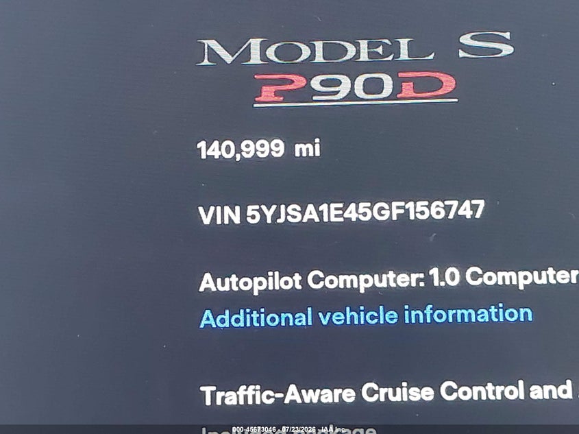 2016 TESLA MODEL S auction photo 7
