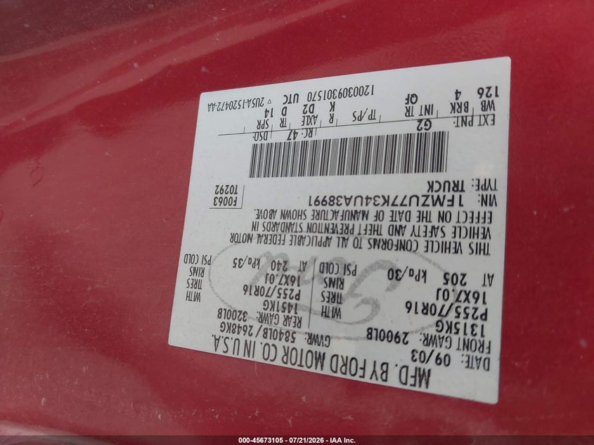 2004 Ford Explorer Sport Trac Adrenalin/Xls/Xlt VIN: 1FMZU77K34UA38991 Lot: 45673105