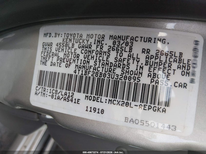 2003 Toyota Avalon Xls VIN: 4T1BF28B03U320095 Lot: 45673274