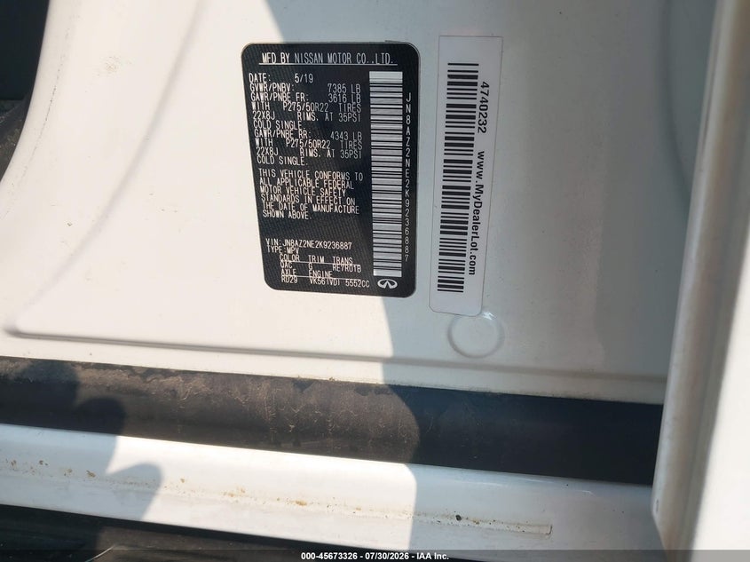 INFINITI QX80 2019 VIN JN8AZ2NE2K9236887