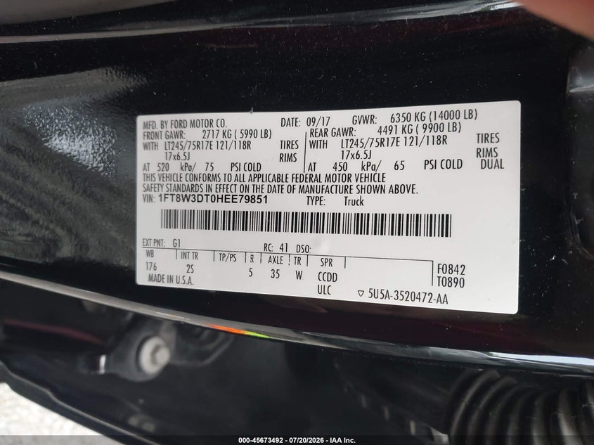 2017 Ford F-350 King Ranch/Lariat/Platinum/Xl/Xlt VIN: 1FT8W3DT0HEE79851 Lot: 45673492