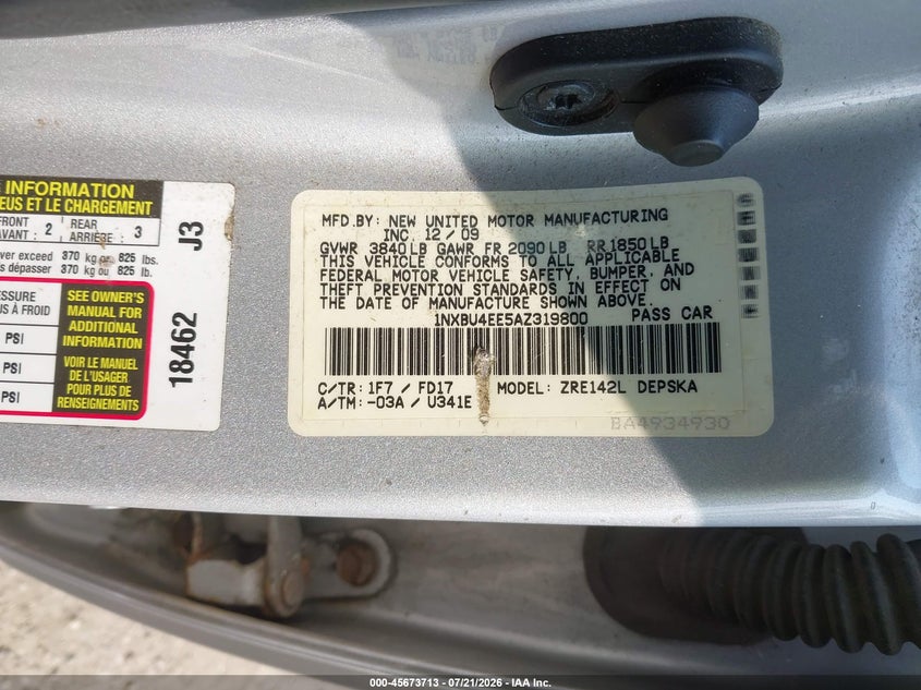 2010 Toyota Corolla S VIN: 1NXBU4EE5AZ319800 Lot: 45673713