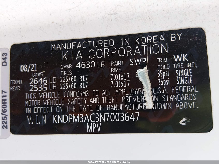 2020 Kia Sportage Lx VIN: KNDPM3ACXL7748232 Lot: 45673752