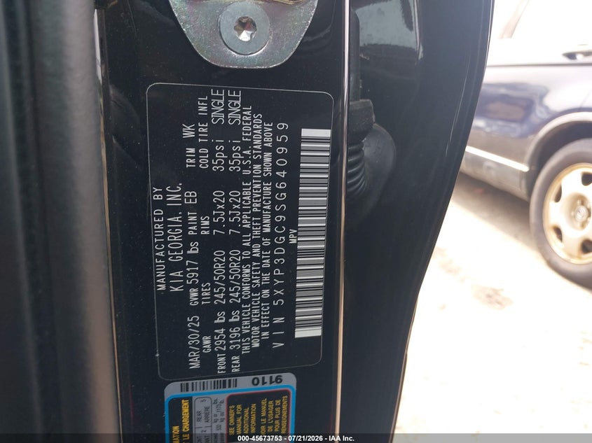 2025 Kia Telluride Ex X-Line VIN: 5XYP3DGC9SG640959 Lot: 45673753