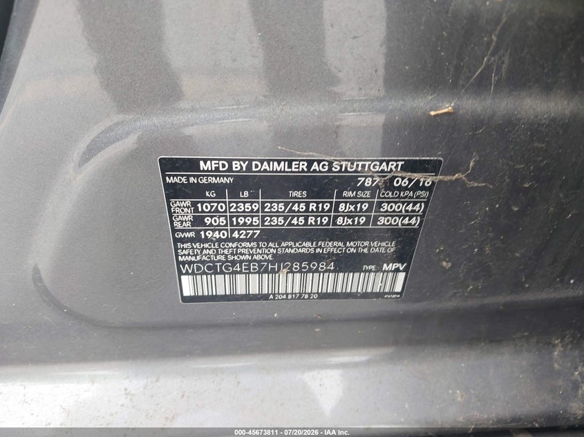 2017 Mercedes-Benz Gla 250 VIN: WDCTG4EB7HJ285984 Lot: 45673811
