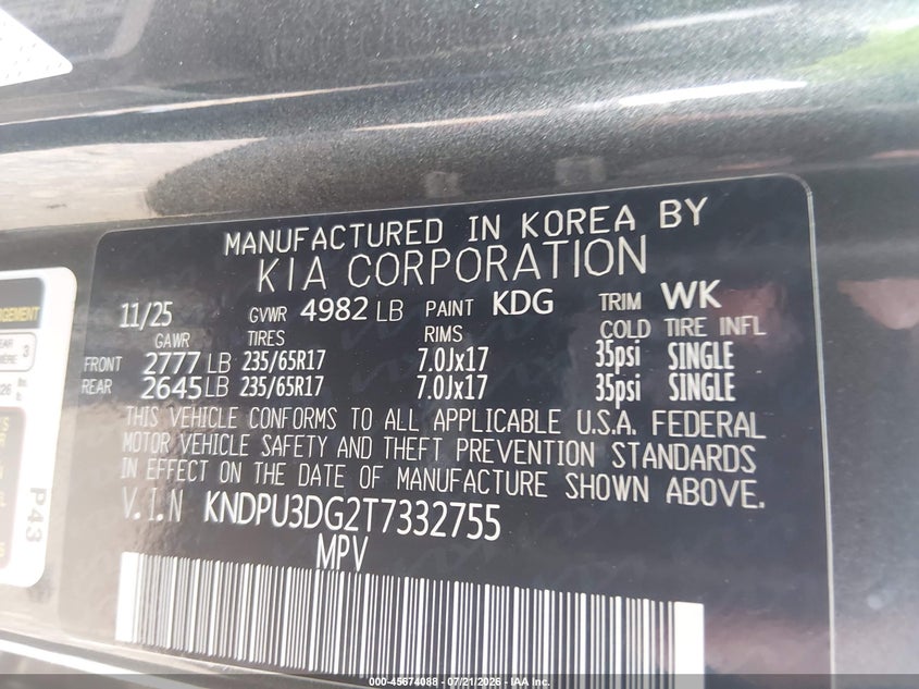 2026 Kia Sportage Hybrid Lx VIN: KNDPU3DG2T7332755 Lot: 45674088
