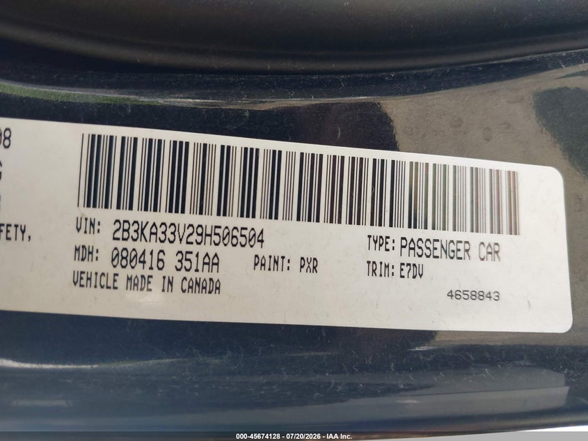 2009 Dodge Charger Sxt VIN: 2B3KA33V29H506504 Lot: 45674128