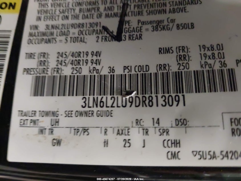 2013 Lincoln Mkz Hybrid VIN: 3LN6L2LU9DR813091 Lot: 45674207