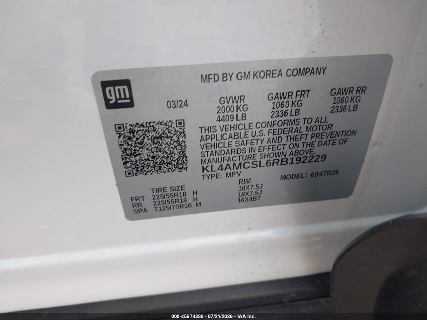 2024 Buick Encore Gx Preferred Awd VIN: KL4AMCSL6RB192229 Lot: 45674288