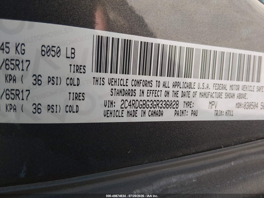 2016 Dodge Grand Caravan American Value Pkg VIN: 2C4RDGBG3GR336028 Lot: 45674834
