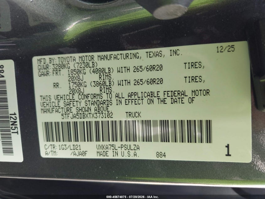 2026 Toyota Tundra Limited Crewmax 5.5' Bed VIN: 5TFJA5DBXTX373102 Lot: 45674875