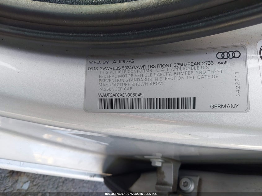 AUDI A6 2014 VIN WAUFGAFCXEN008045