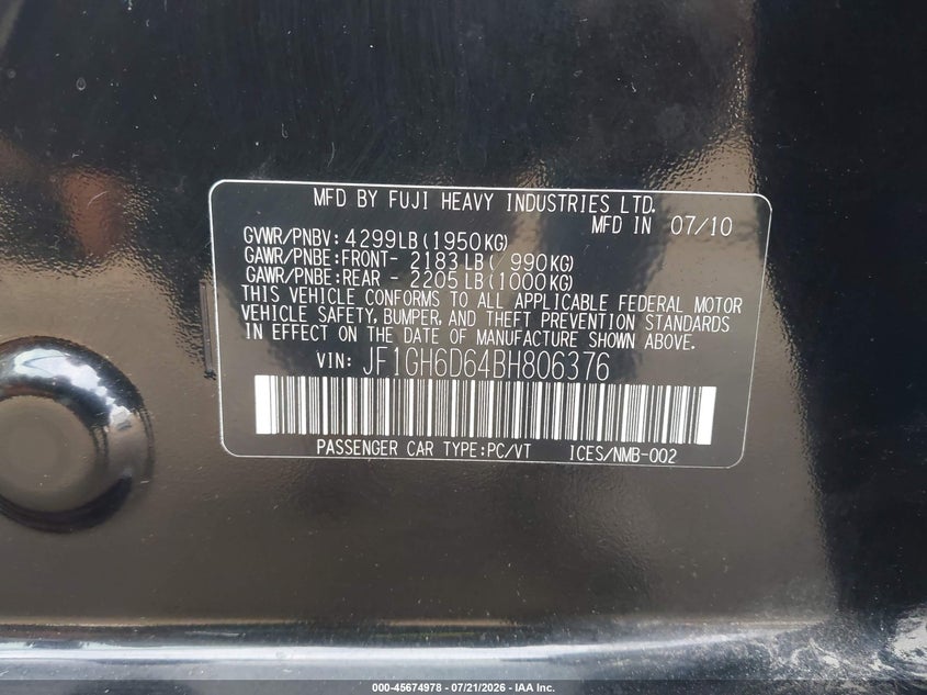 2011 Subaru Impreza Outback Sport VIN: JF1GH6D64BH806376 Lot: 45674978