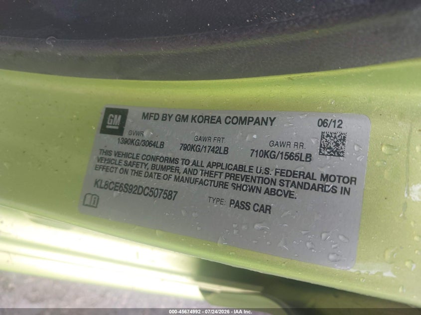 2013 CHEVROLET SPARK HATCHBACK 1.2L I-4 DOHC, VVT, 84HP