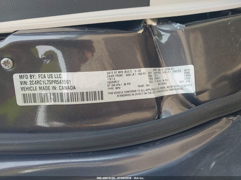 2023 Chrysler Pacifica Hybrid Touring L VIN: 2C4RC1L75PR541591 Lot: 45675135