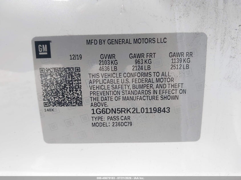 2020 Cadillac Ct5 Premium Luxury VIN: 1G6DN5RK2L0119843 Lot: 45675183