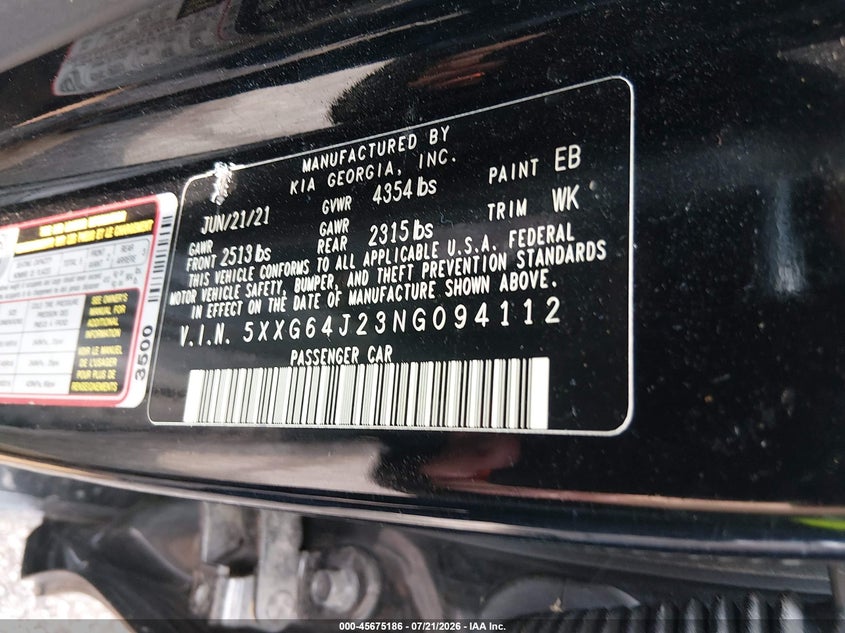 2022 Kia K5 Gt-Line VIN: 5XXG64J23NG094112 Lot: 45675186