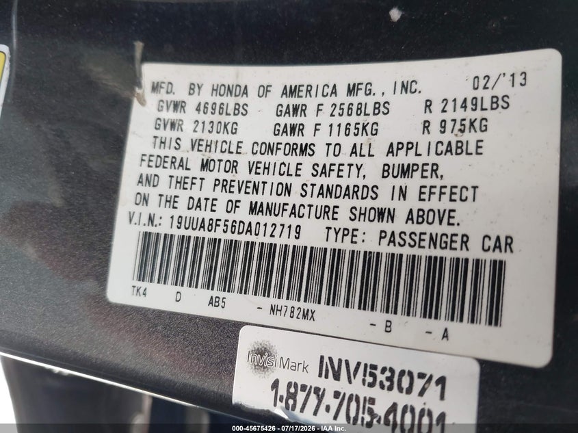 2013 Acura Tl 3.5 VIN: 19UUA8F56DA012719 Lot: 45675426