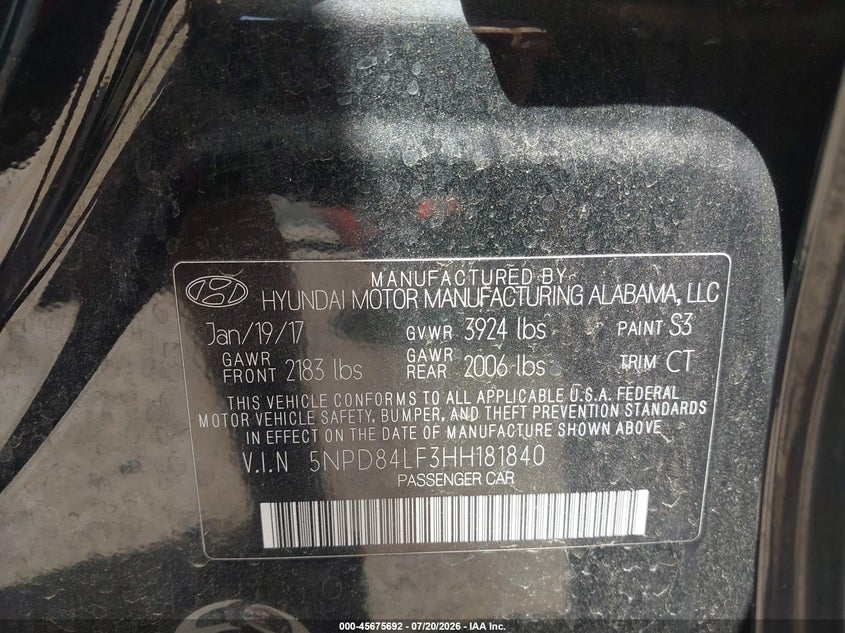 2017 Hyundai Elantra Value Edition VIN: 5NPD84LF3HH181840 Lot: 45675692