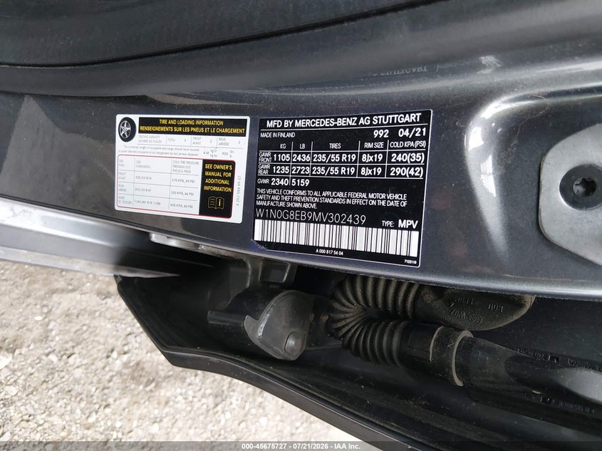 2021 Mercedes-Benz Glc 300 4Matic Suv VIN: W1N0G8EB9MV302439 Lot: 45675727