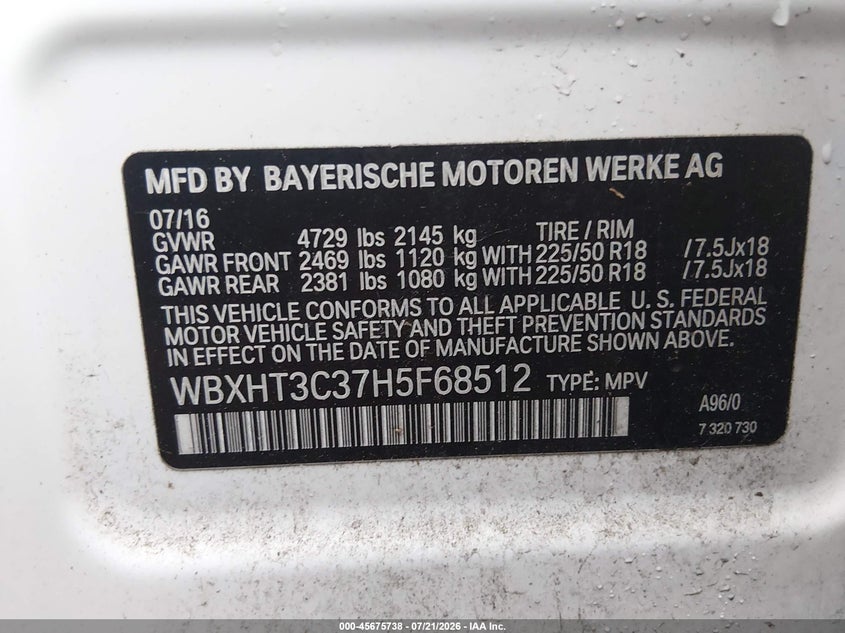 2017 BMW X1 xDrive28I VIN: WBXHT3C37H5F68512 Lot: 45675738