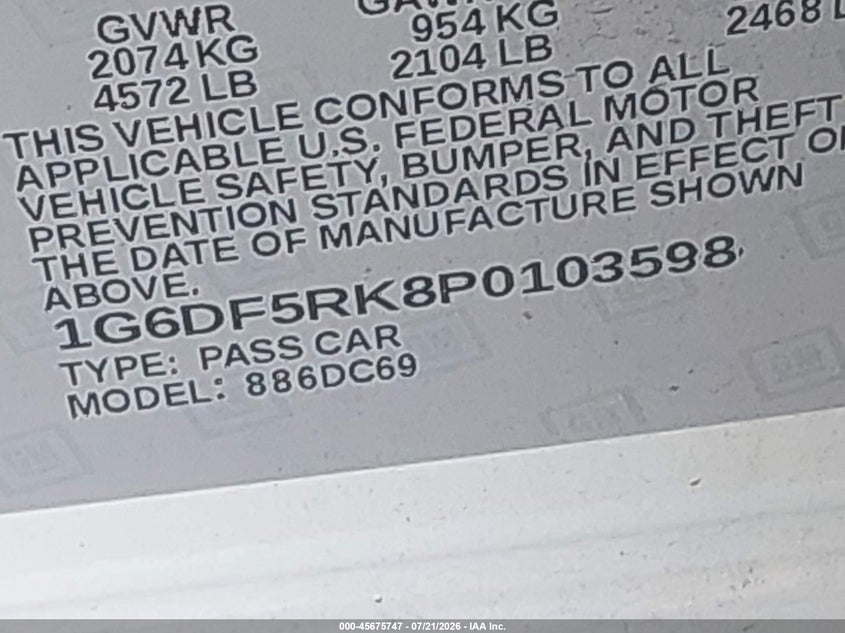 2023 Cadillac Ct4 Premium Luxury VIN: 1G6DF5RK8P0103598 Lot: 45675747