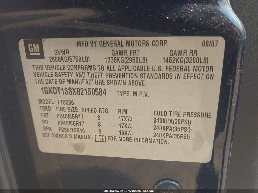 2008 GMC Envoy Sle VIN: 1GKDT13SX82150584 Lot: 45675752