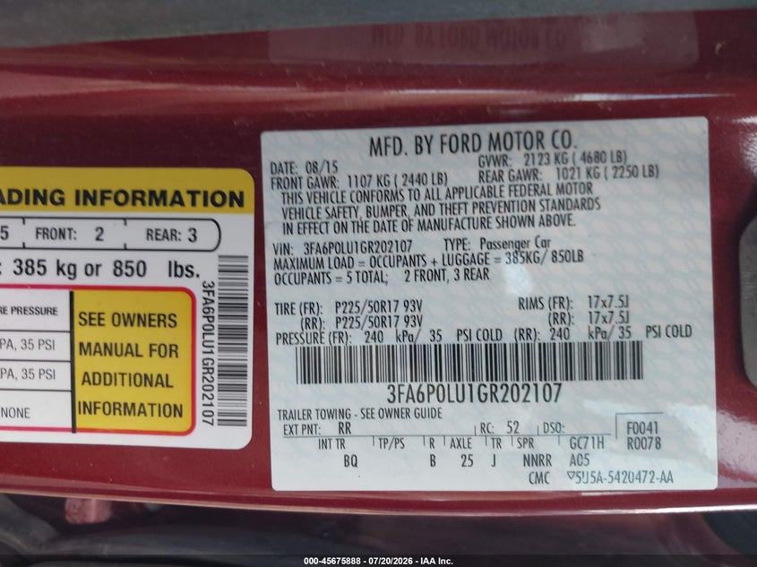 2016 Ford Fusion Hybrid Se VIN: 3FA6P0LU1GR202107 Lot: 45675888
