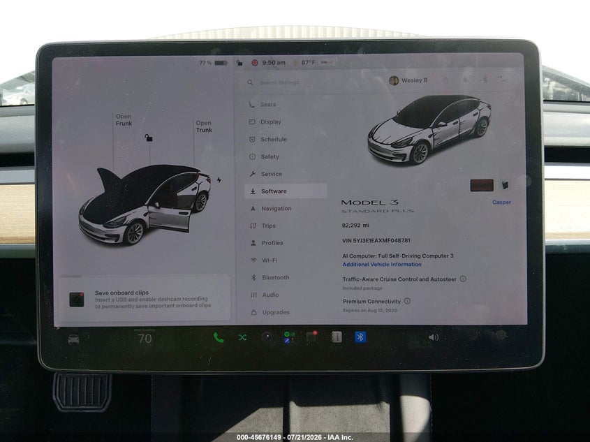 2021 Tesla Model 3 Standard Range Plus Rear-Wheel Drive VIN: 5YJ3E1EAXMF048781 Lot: 45676149