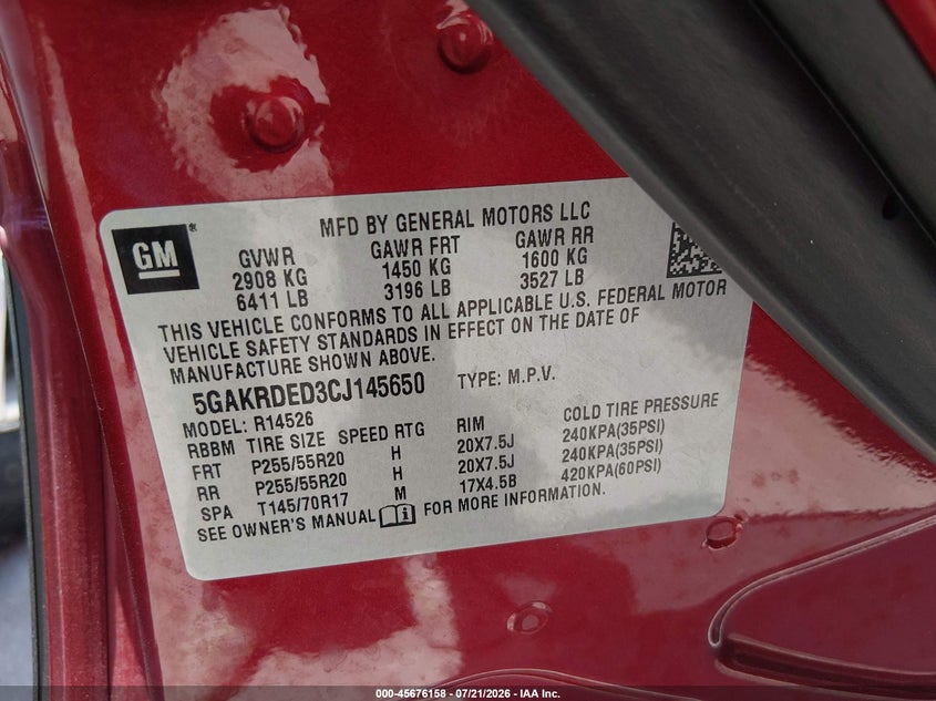 2012 Buick Enclave Premium VIN: 5GAKRDED3CJ145650 Lot: 45676158