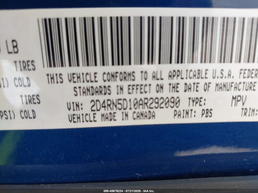 2010 Dodge Grand Caravan Sxt VIN: 2D4RN5D10AR292090 Lot: 45676224
