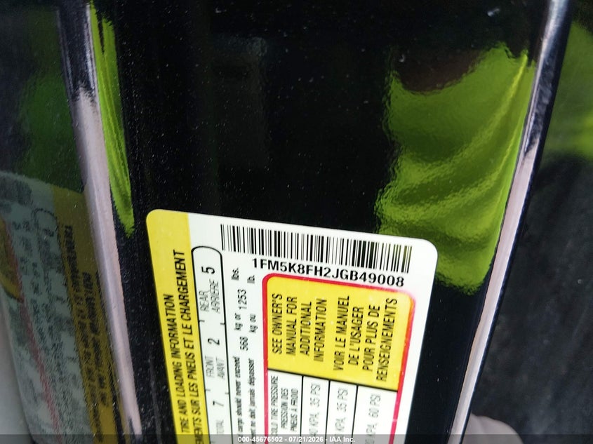 2018 Ford Explorer Limited VIN: 1FM5K8FH2JGB49008 Lot: 45676502