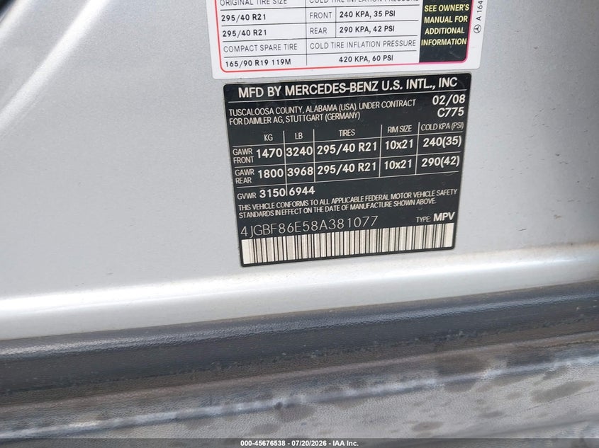 2008 Mercedes-Benz Gl 550 4Matic VIN: 4JGBF86E58A381077 Lot: 45676538