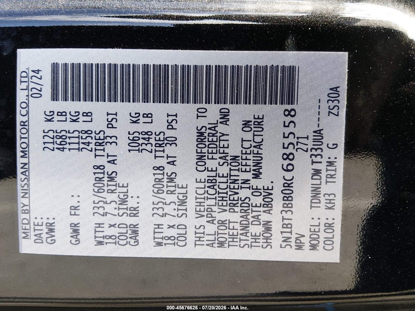 2024 Nissan Rogue Sv Intelligent Awd VIN: 5N1BT3BB0RC685558 Lot: 45676626