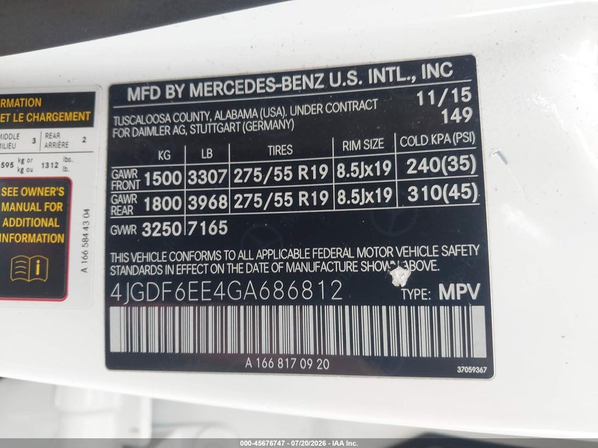 2016 Mercedes-Benz Gl 450 4Matic VIN: 4JGDF6EE4GA686812 Lot: 45676747