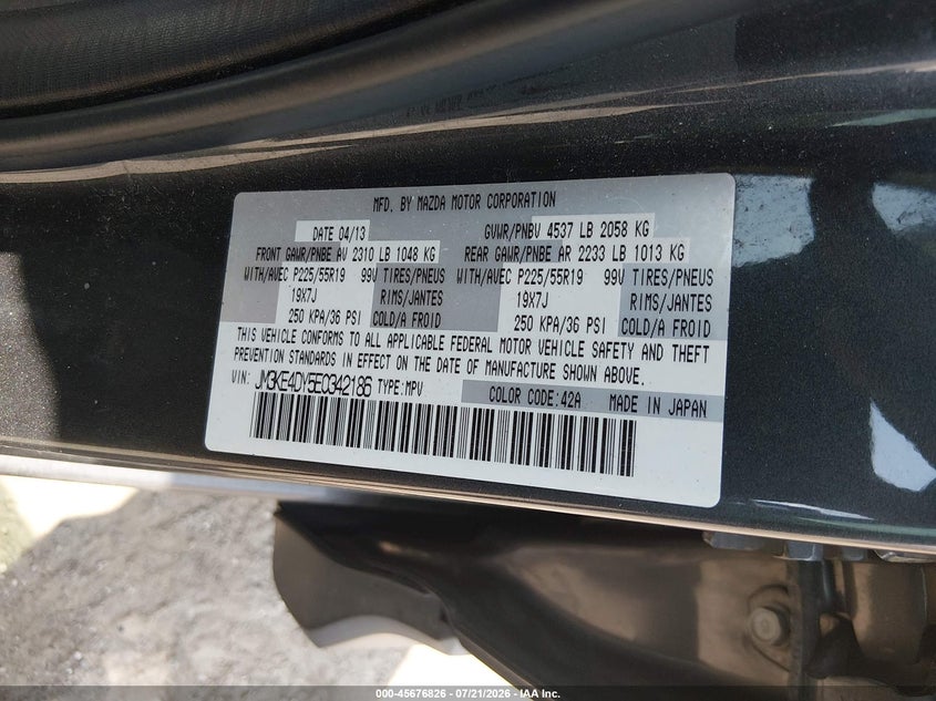 2014 Mazda Cx-5 Grand Touring VIN: JM3KE4DY5E0342186 Lot: 45676826