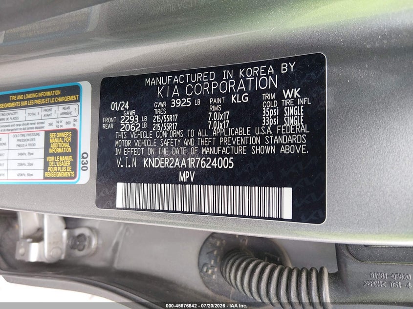 2024 Kia Seltos Ex VIN: KNDER2AA1R7624005 Lot: 45676842