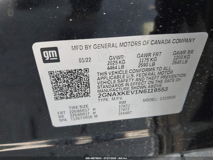 2022 Chevrolet Equinox Fwd Lt VIN: 2GNAXKEV1N6119553 Lot: 45676843