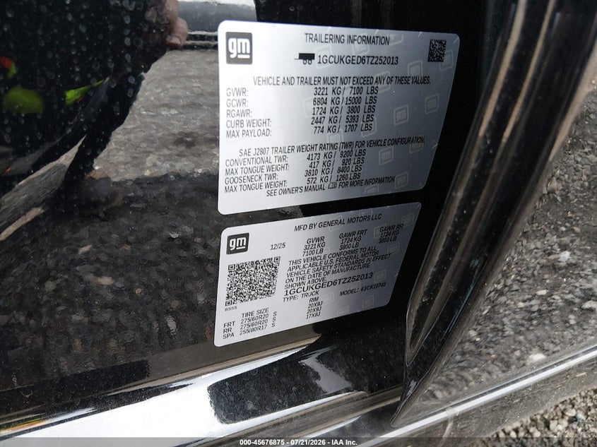 CHEVROLET SILVERADO 1500 2026 VIN 1GCUKGED6TZ252013