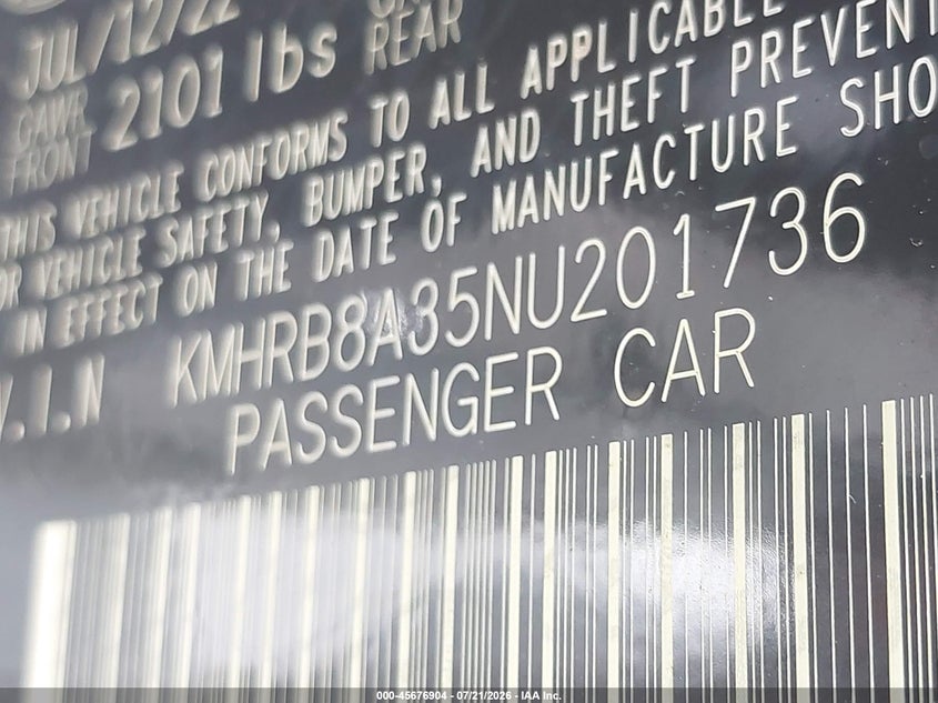 2022 Hyundai Venue Se VIN: KMHRB8A35NU201736 Lot: 45676904