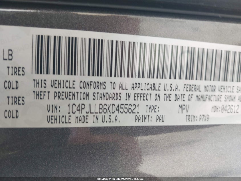 2019 JEEP CHEROKEE SPORT UTILITY VEHICLE 2.4L I-4 VVT, 180HP