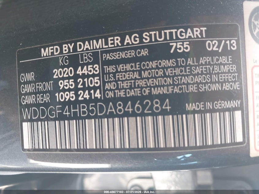 2013 Mercedes-Benz C 250 Sport VIN: WDDGF4HB5DA846284 Lot: 45677183