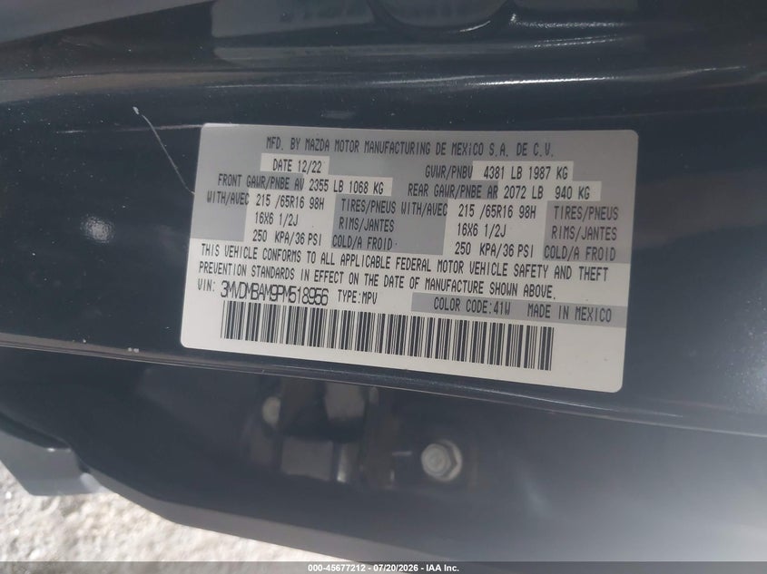 2023 Mazda Cx-30 2.5 S VIN: 3MVDMBAM9PM518956 Lot: 45677212