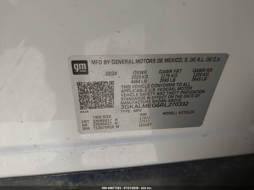 2024 GMC Terrain Fwd Sle VIN: 3GKALMEG6RL270332 Lot: 45677383